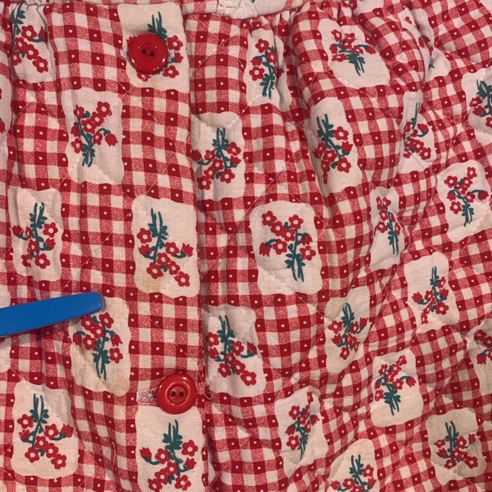 Atkins Quilted Robe Kids Size 10 Red Gingham Floral Vintage Lace Trim Pajamas